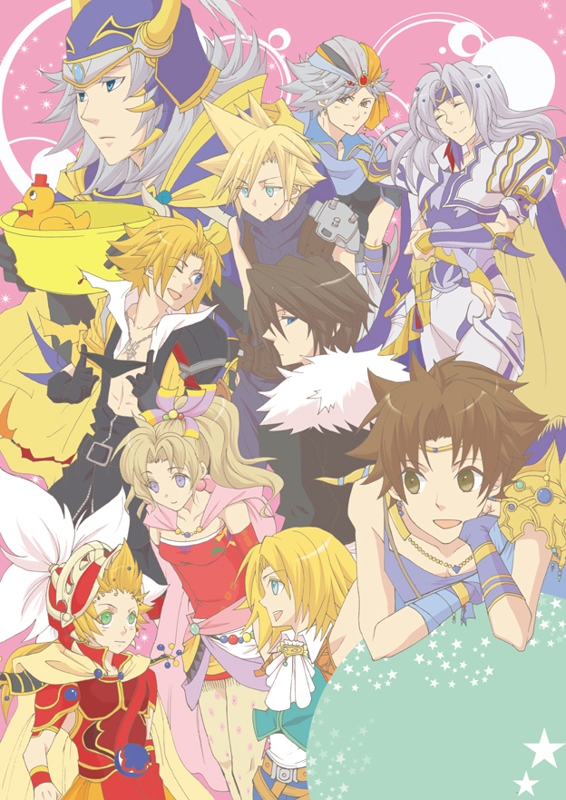 cloud strife, terra branford, squall leonhart, zidane tribal, bartz klauser, and 6 more (final fantasy and 11 more) drawn by kabokichi