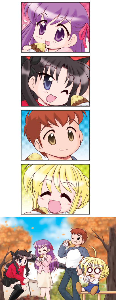 artoria pendragon, saber, tohsaka rin, emiya shirou, and matou sakura (fate and 1 more)