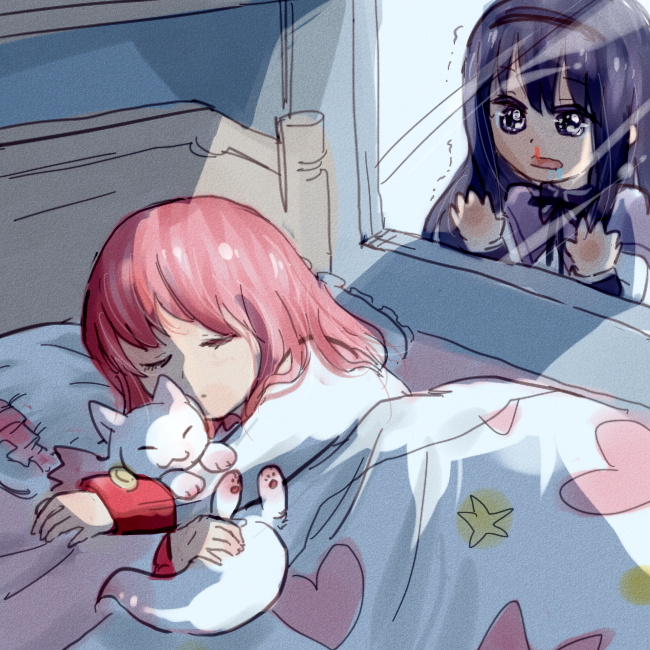 akemi homura, kaname madoka, and kyubey (mahou shoujo madoka magica) drawn by tsubame_(joy_534)
