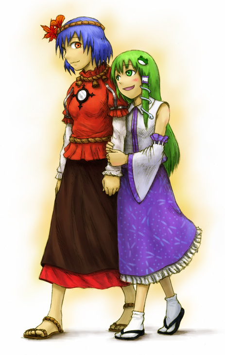 kochiya sanae and yasaka kanako (touhou) drawn by kurione_(zassou)