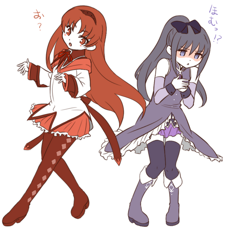 akemi homura and sakura kyoko (mahou shoujo madoka magica) drawn by shinanoya_(satanicad)