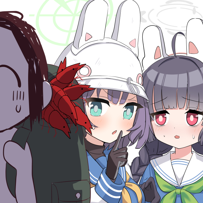 sensei, doodle sensei, miyu, and saki (blue archive) drawn by o_(rakkasei)