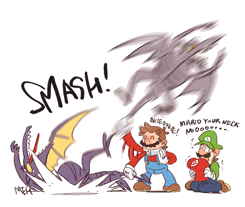mario, luigi, and ridley (mario and 2 more) drawn by nowitsevenhotter