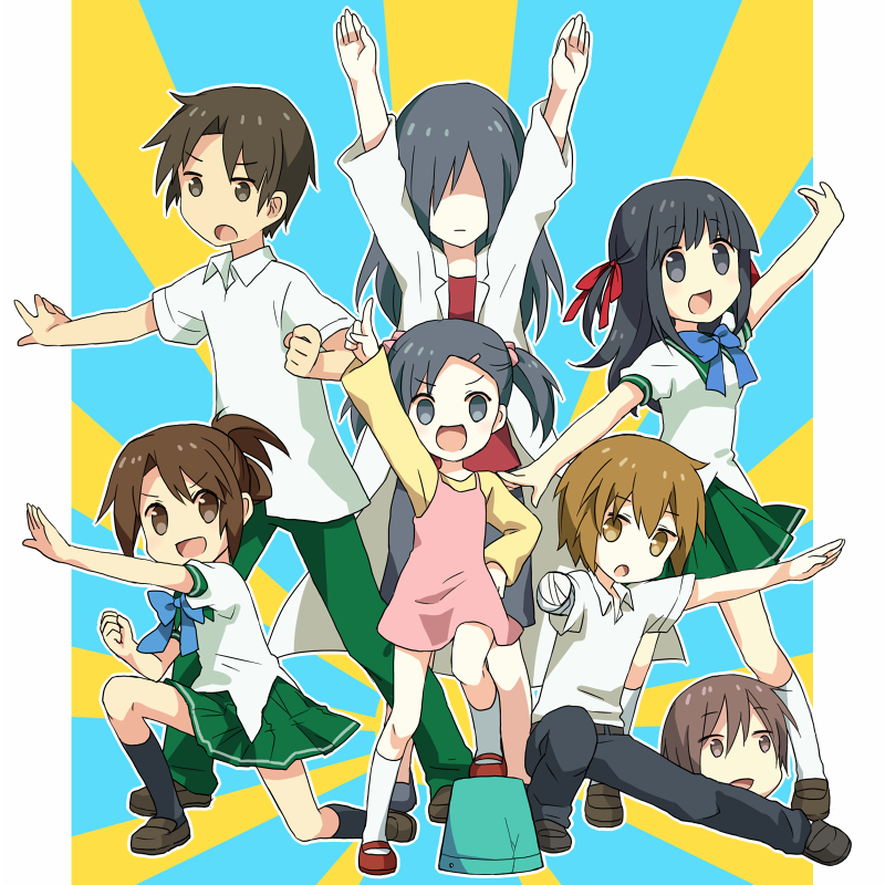 mizuki motoya, kurume yuki, agasaki yuna, kusunoki erina, agasaki mitsue, and 1 more (doll) drawn by shinomaru_hajime