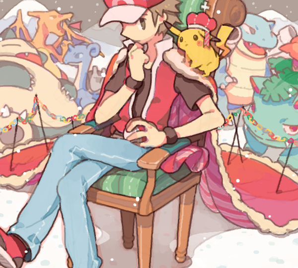 pikachu, red, charizard, snorlax, lapras, and 2 more (pokemon and 2 more) drawn by pomin
