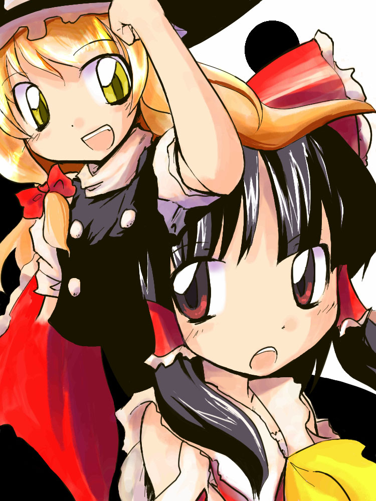 hakurei reimu and kirisame marisa (touhou) drawn by neki-t