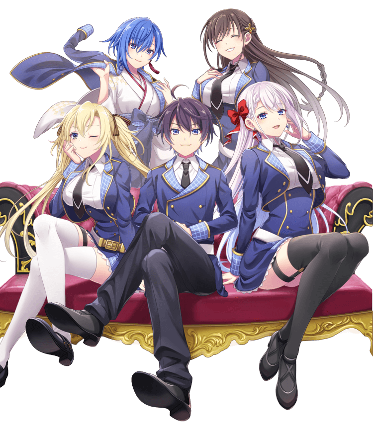 riselia ray crystalia, regina mercedes, leonis death magnus, sakuya sieglinde, and elfine phillet (seiken gakuin no maken tsukai)