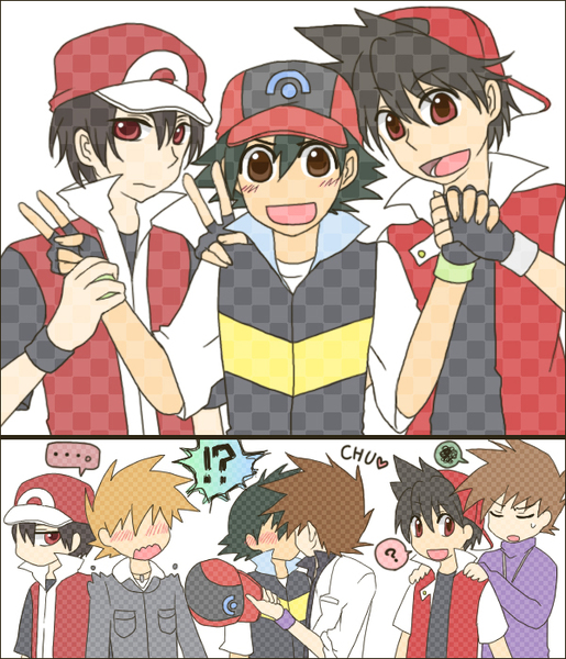 ash ketchum, red, blue oak, and gary oak (pokemon and 2 more) drawn by sekiei