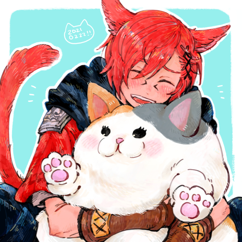 g'raha tia and fat cat (final fantasy and 1 more) drawn by itowo_(itowc)