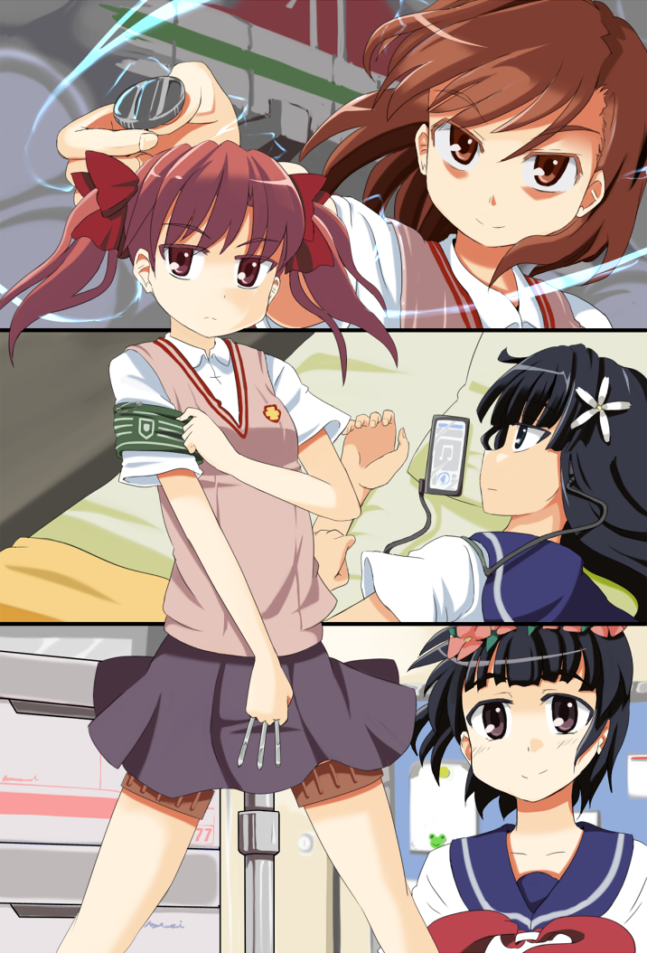 misaka mikoto, shirai kuroko, saten ruiko, uiharu kazari, and gekota (toaru majutsu no index and 1 more) drawn by hayate_(higan_sakura)
