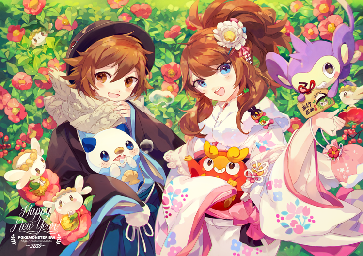 hilda, hilbert, n, oshawott, snivy, and 4 more (pokemon and 1 more) drawn by welchino