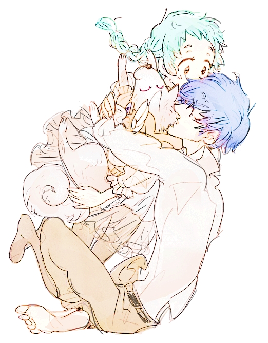 yuuki makoto, yamagishi fuuka, and koromaru (persona and 2 more) drawn by sutei_(giru)