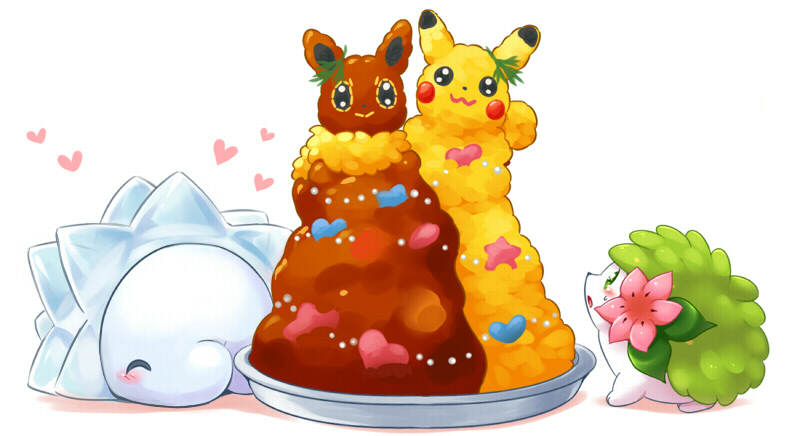 pikachu, eevee, shaymin, and snom (pokemon) drawn by aimi_(aimia492)