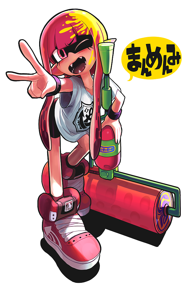 inkling player character and inkling girl (splatoon and 1 more) drawn by gashi-gashi