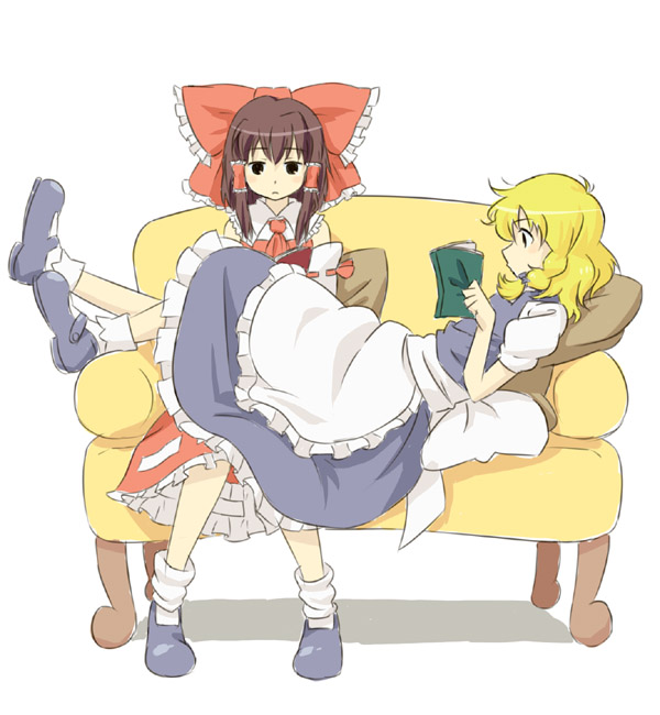 hakurei reimu and kirisame marisa (touhou) drawn by kannari