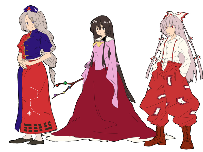 fujiwara no mokou, houraisan kaguya, and yagokoro eirin (touhou) drawn by matsutani
