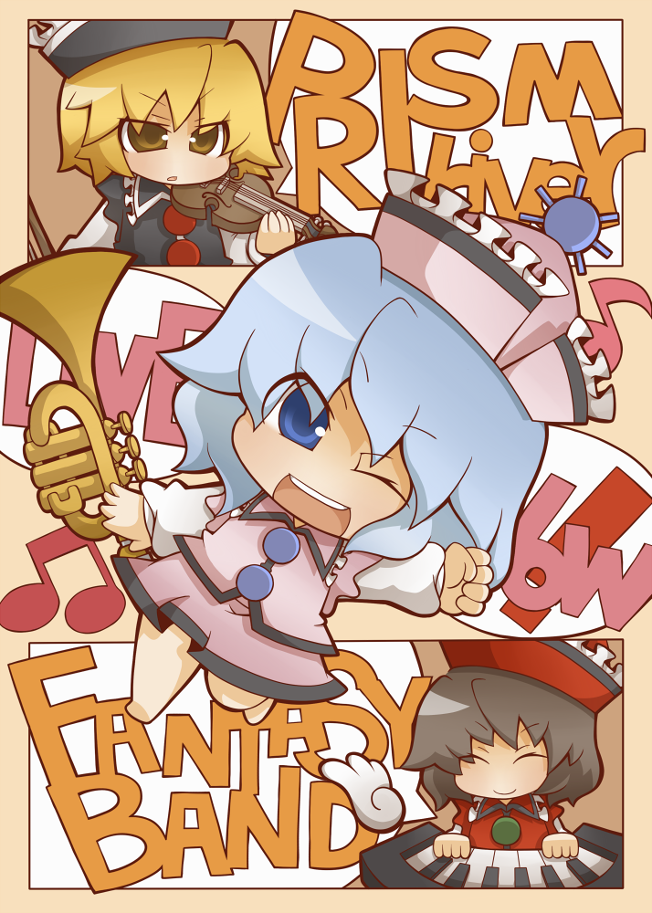 lunasa prismriver, merlin prismriver, and lyrica prismriver (touhou) drawn by gurageida