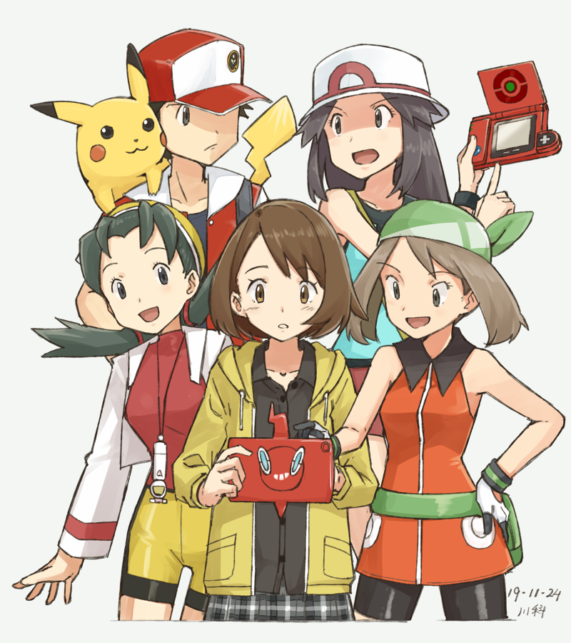 pikachu, may, gloria, red, rotom, and 3 more (pokemon and 6 more) drawn by kawashina_(momen_silicon)