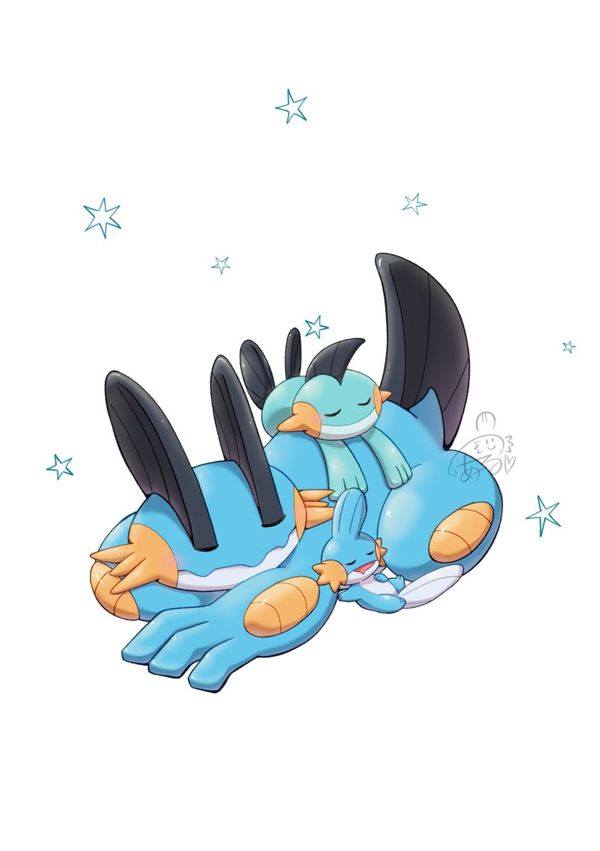 mudkip, swampert, and marshtomp (pokemon) drawn by noir_(noir_0010)