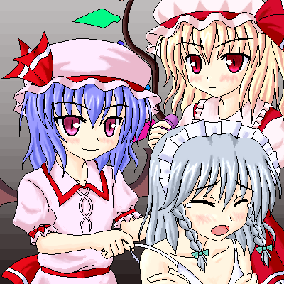 remilia scarlet, flandre scarlet, and izayoi sakuya (touhou) drawn by noveske_n4