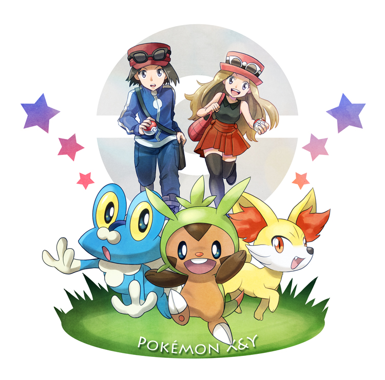 serena, calem, fennekin, chespin, and froakie (pokemon and 1 more) drawn by jin_akhr