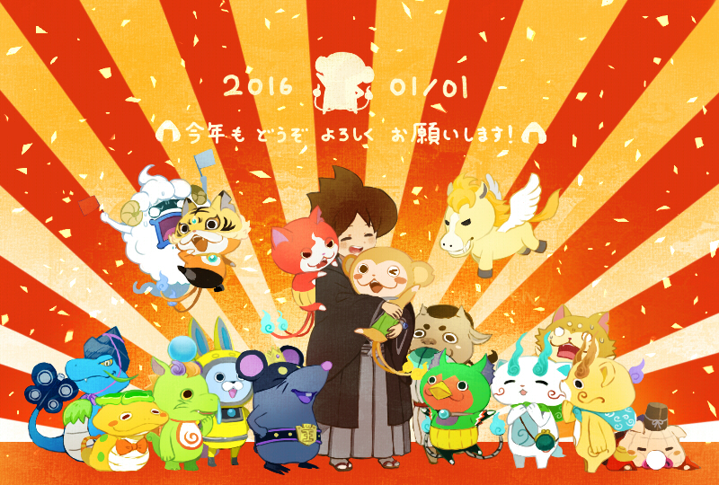 jibanyan, komasan, whisper, komajirou, usapyon, and 11 more (youkai watch) drawn by cyanblue