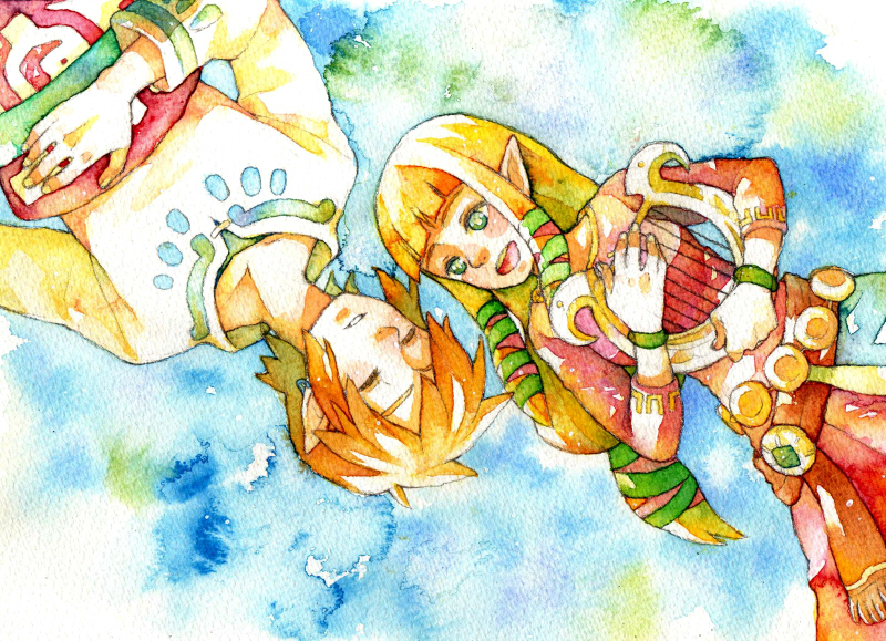 link and princess zelda (the legend of zelda and 1 more) drawn by kutta