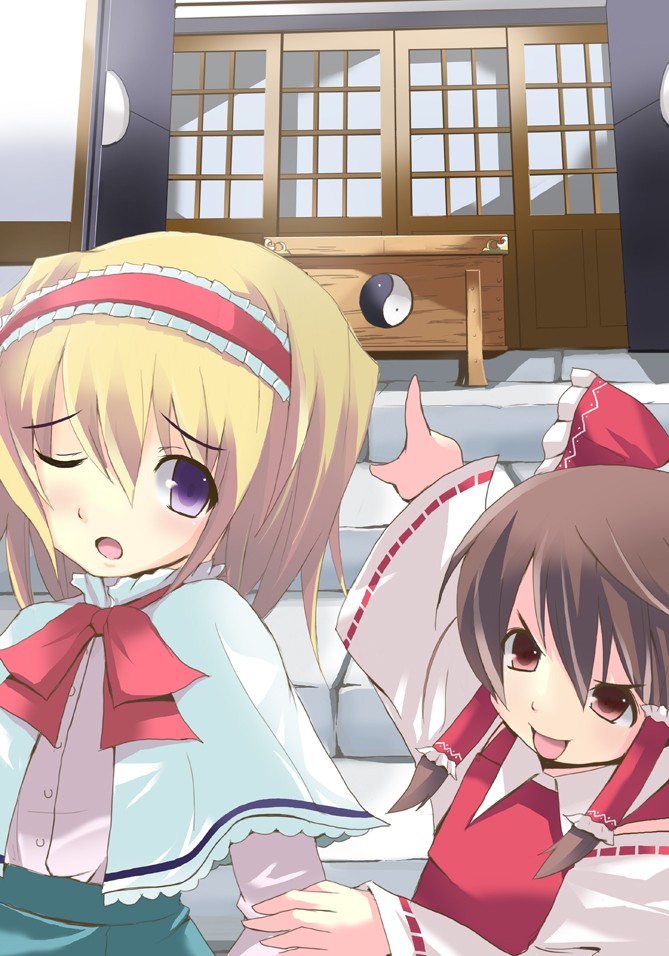 hakurei reimu and alice margatroid (touhou) drawn by kurozatou