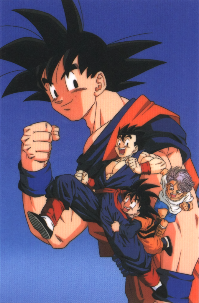 son goku, son gohan, trunks, and son goten (dragon ball and 1 more)