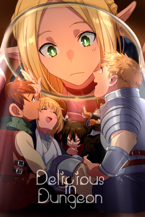 marcille donato, falin touden, laios touden, senshi, chilchuck tims, and 1 more (dungeon meshi) drawn by echo_(circa)