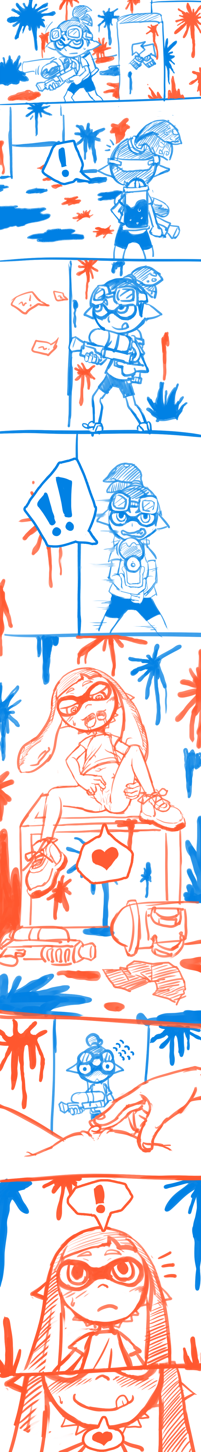 inkling player character, inkling girl, and inkling boy (splatoon) drawn by skg