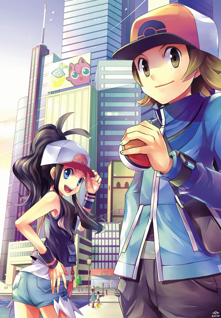 pikachu, hilda, hilbert, jigglypuff, and mantyke (pokemon and 1 more) drawn by tomone