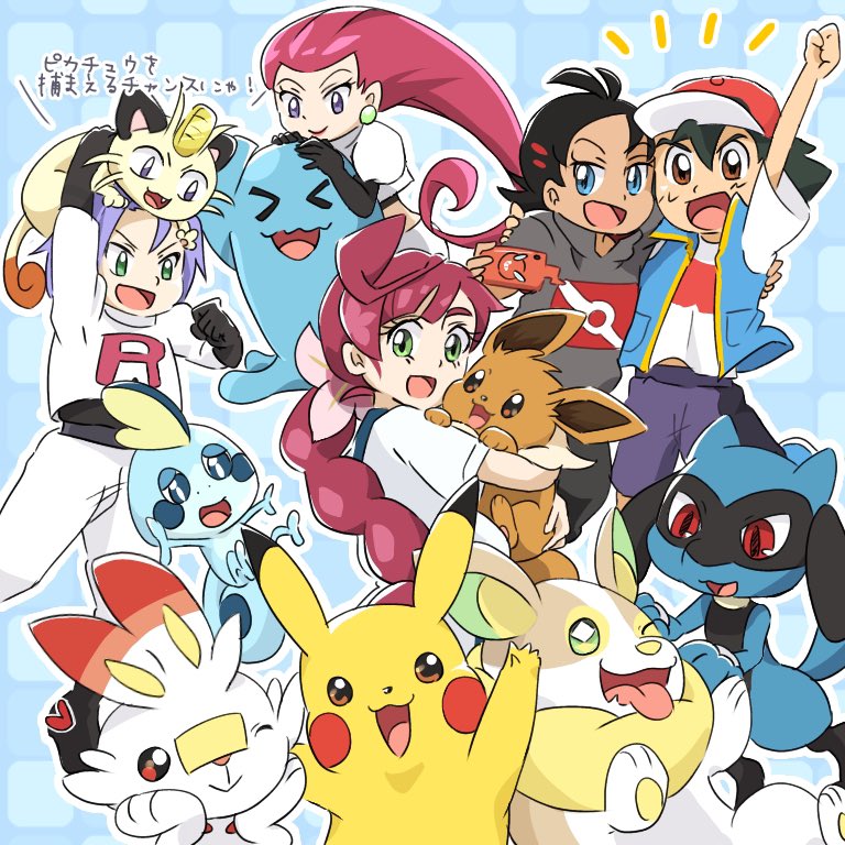 pikachu, ash ketchum, eevee, rotom, rotom phone, and 10 more (pokemon and 1 more) drawn by taruto0