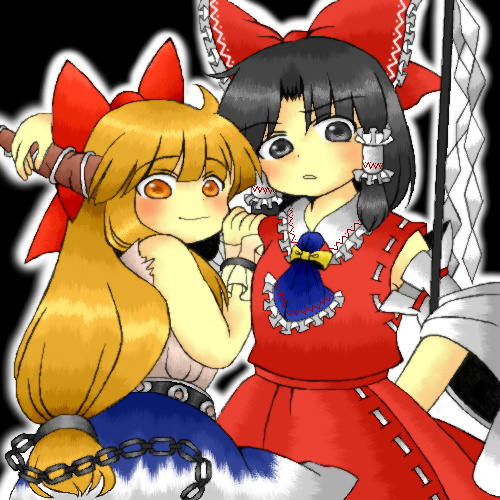 hakurei reimu and ibuki suika (touhou) drawn by mo-musu
