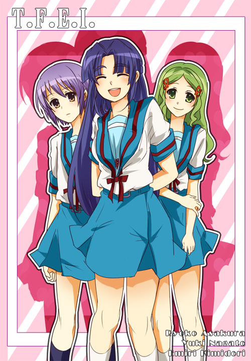 nagato yuki, asakura ryoko, and kimidori emiri (suzumiya haruhi no yuuutsu) drawn by eringi_oishii