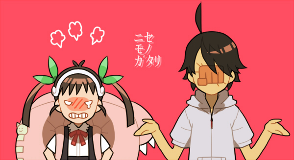 hachikuji mayoi and araragi koyomi (monogatari) drawn by nakahara_(mu_tation)