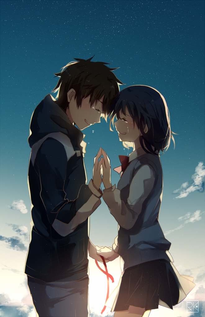 miyamizu mitsuha and tachibana taki (kimi no na wa.) drawn by k-rumi