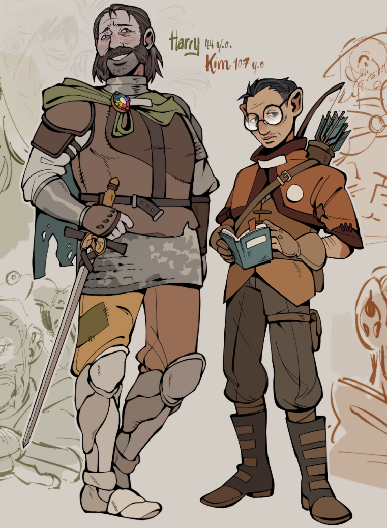 kim kitsuragi and harry du bois (dungeon meshi and 1 more) drawn by u3pxx