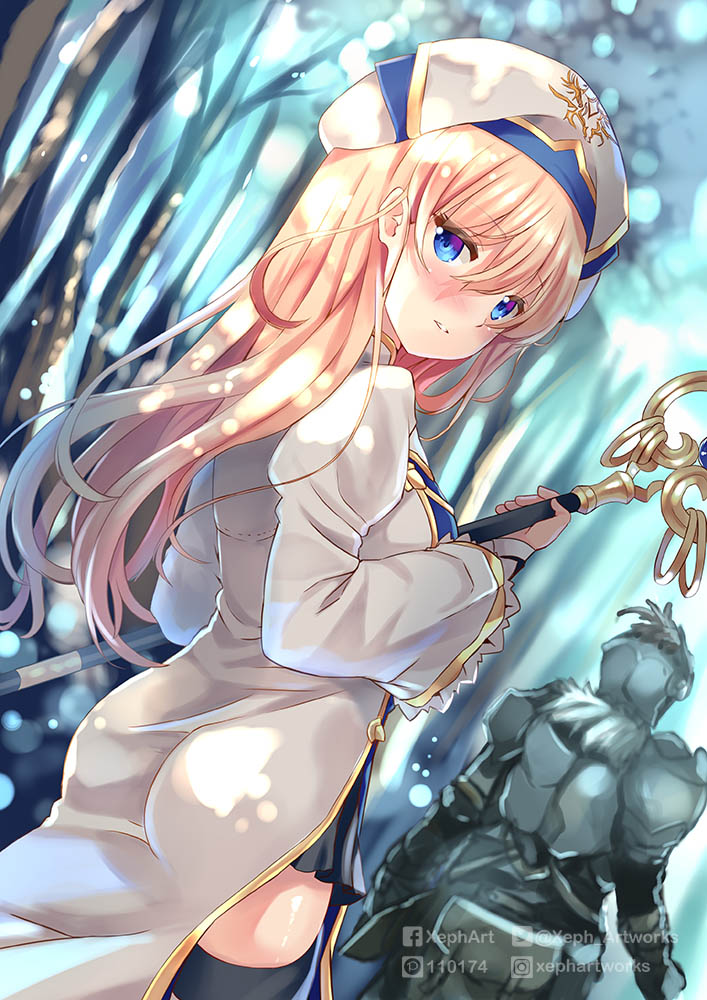 priestess and goblin slayer (goblin slayer!) drawn by xephonia