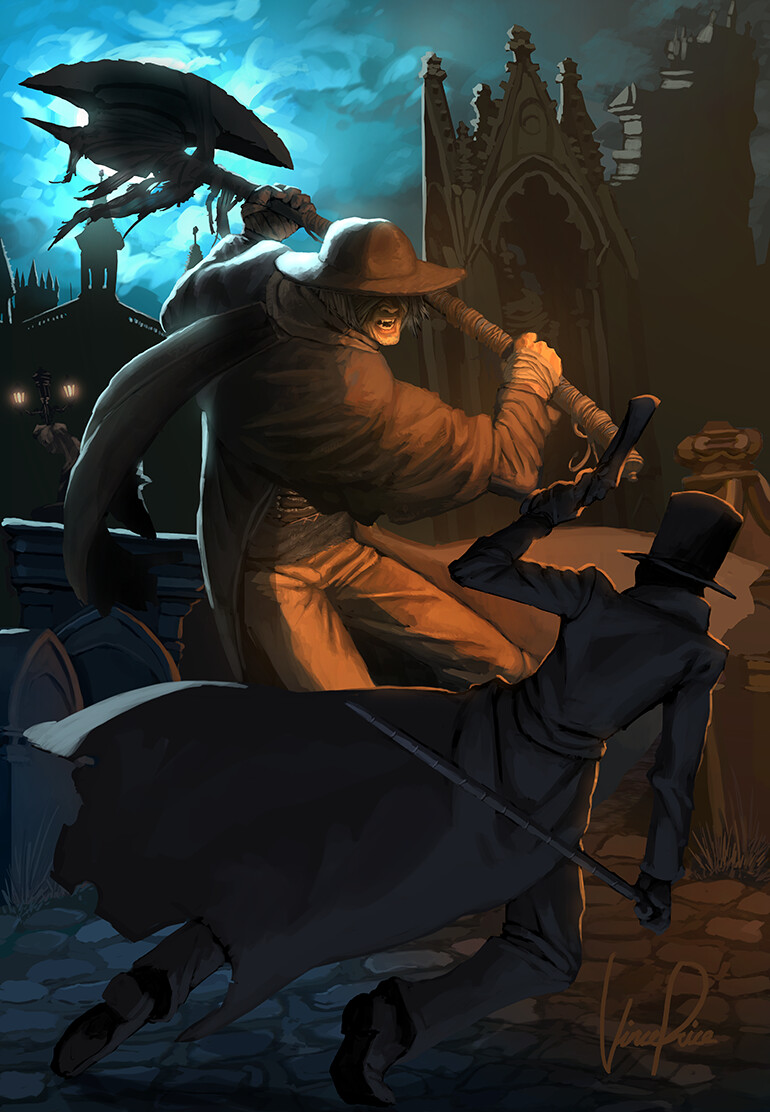 hunter and father gascoigne (bloodborne) drawn by vinceprice_(pixiv)