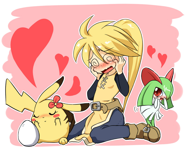 pikachu, kirlia, yellow, and chuchu (pokemon and 1 more) drawn by ukan_muri