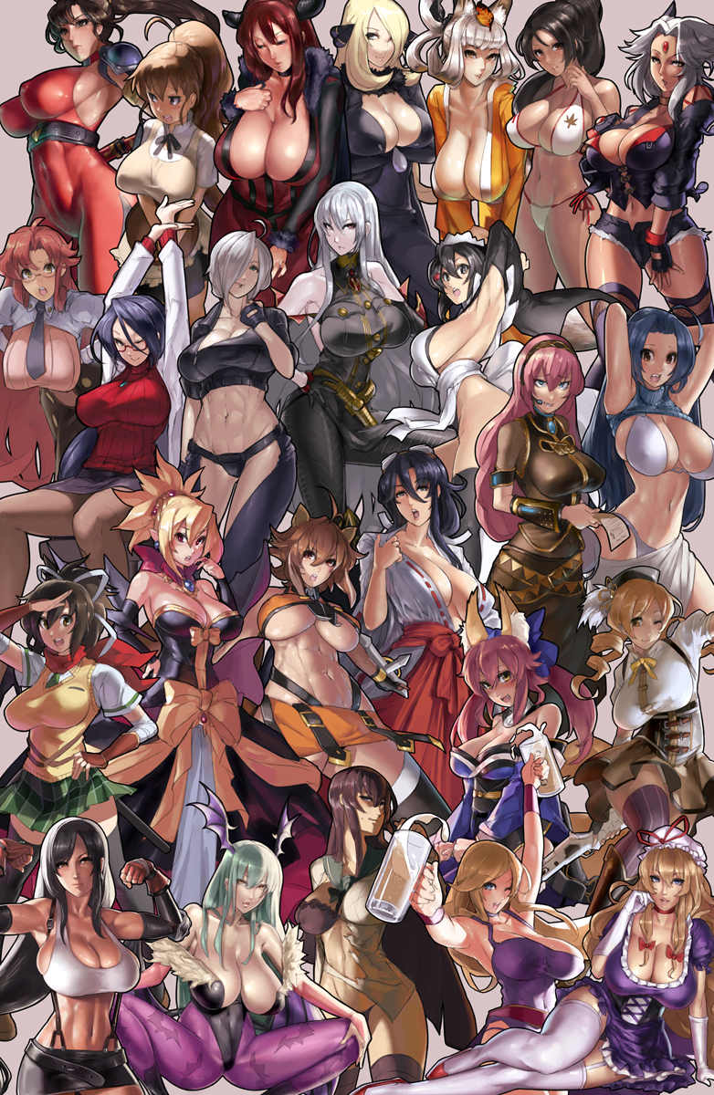 yakumo yukari, tomoe mami, tamamo, tifa lockhart, megurine luka, and 22 more (original and 32 more) drawn by eu03