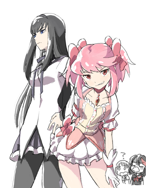 akemi homura, kaname madoka, matoi ryuuko, kiryuuin satsuki, mankanshoku mako, and 1 more (mahou shoujo madoka magica and 1 more) drawn by nao-08