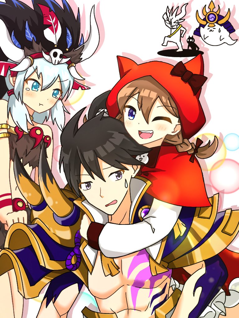 cat, minya, ururun wolf, li'l nyandam, and miyamoku musashi (nyanko daisensou) drawn by aozorayukkuri