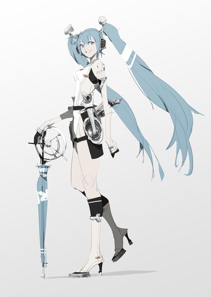 hatsune miku and racing miku (vocaloid and 1 more) drawn by catlesstail