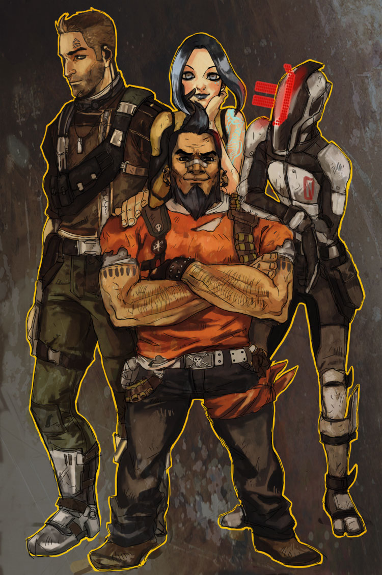 maya, zer0, axton, and salvador (borderlands and 1 more) drawn by casey