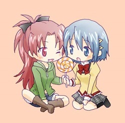 miki sayaka and sakura kyoko (mahou shoujo madoka magica) drawn by isora