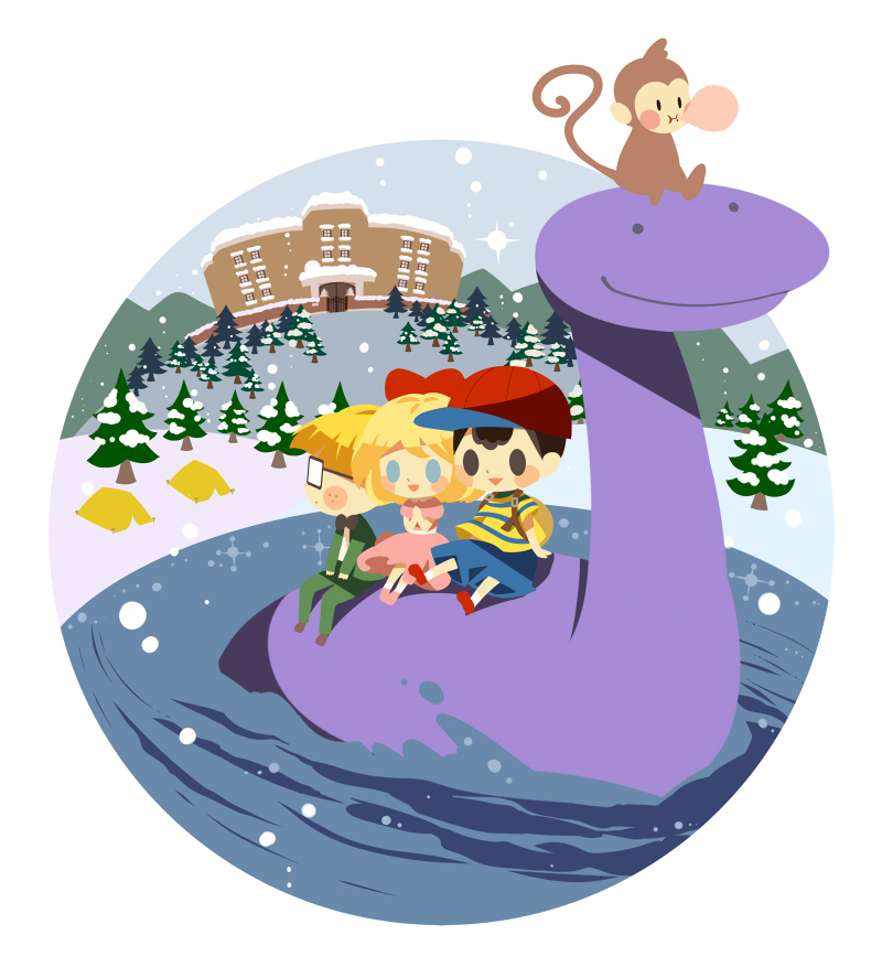 ness, paula, jeff andonuts, bubble monkey, and tessie (mother and 1 more) drawn by hitofutarai