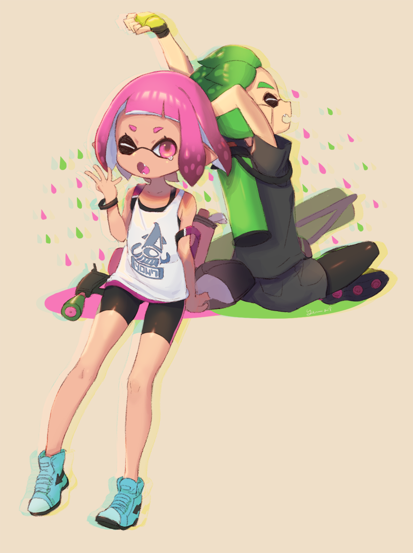 inkling player character, inkling girl, inkling boy, surume, and cuttlefrsh (splatoon and 1 more) drawn by yu-ri_(arium047)