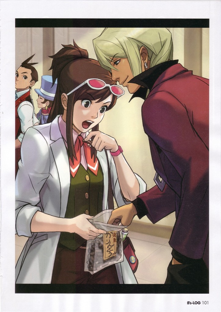 apollo justice, trucy wright, klavier gavin, and ema skye (ace attorney and 1 more) drawn by nuri_kazuya